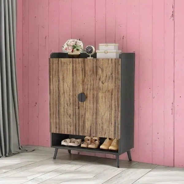 Modern Wooden Shoe Cabinet with Doors – 7 Tier Storage Organizer