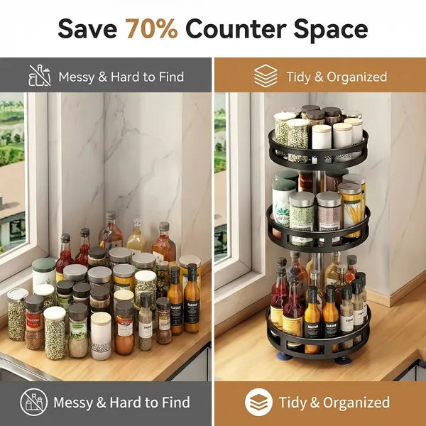 3-Tier Rotating Spice Rack Organizer – 360° Metal Turntable