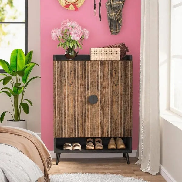 Modern Wooden Shoe Cabinet with Doors – 7 Tier Storage Organizer
