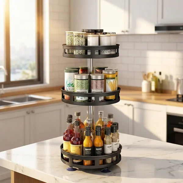 3-Tier Rotating Spice Rack Organizer – 360° Metal Turntable