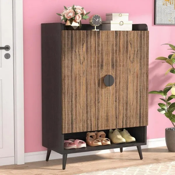 Modern Wooden Shoe Cabinet with Doors – 7 Tier Storage Organizer