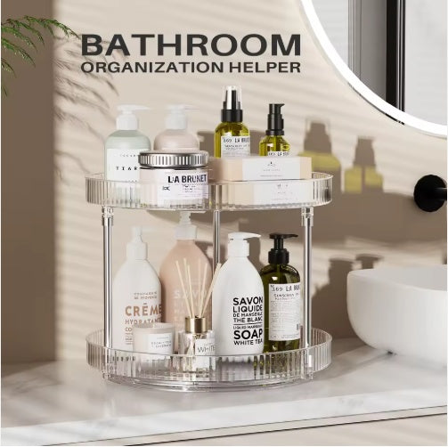 Bathroom organization helper with toiletries on a marble countertop