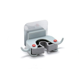 Gray dental model with red accents on a white background