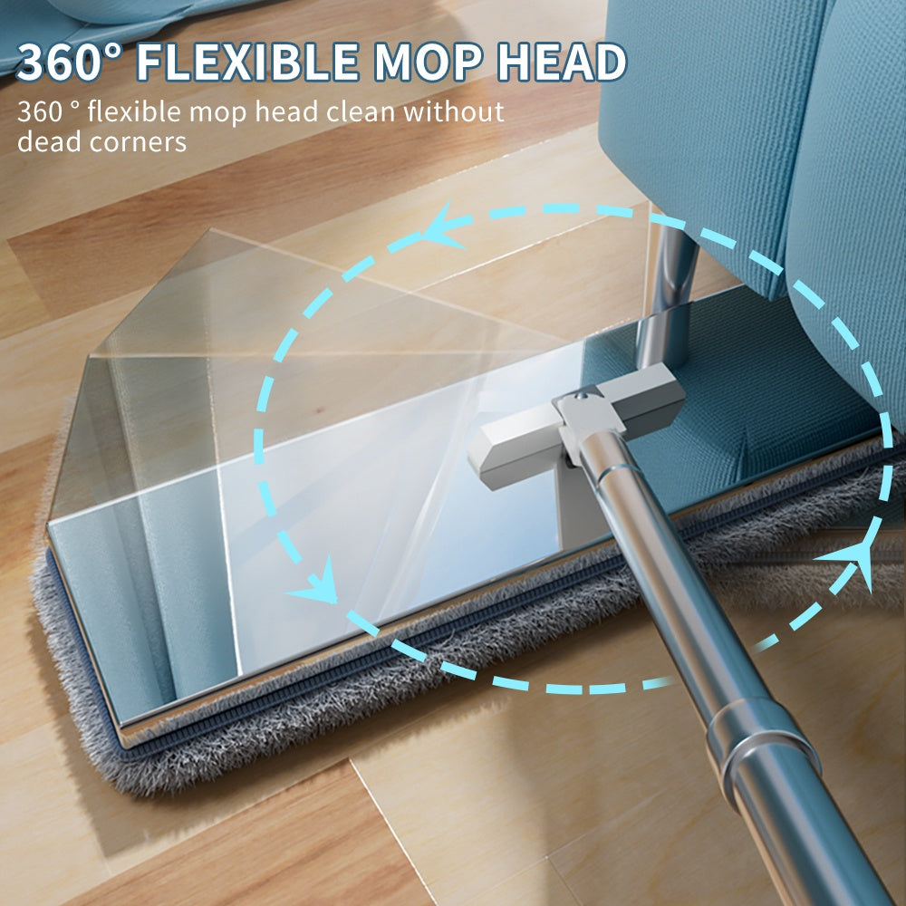 Mop with 360-degree flexible head cleaning a hard floor