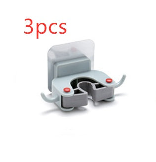 Three Wall-Mounted Mop & Broom Holder retainers on a white background with '3pcs' text.
