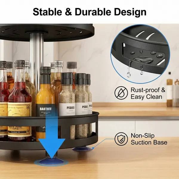3-Tier Rotating Spice Rack Organizer – 360° Metal Turntable